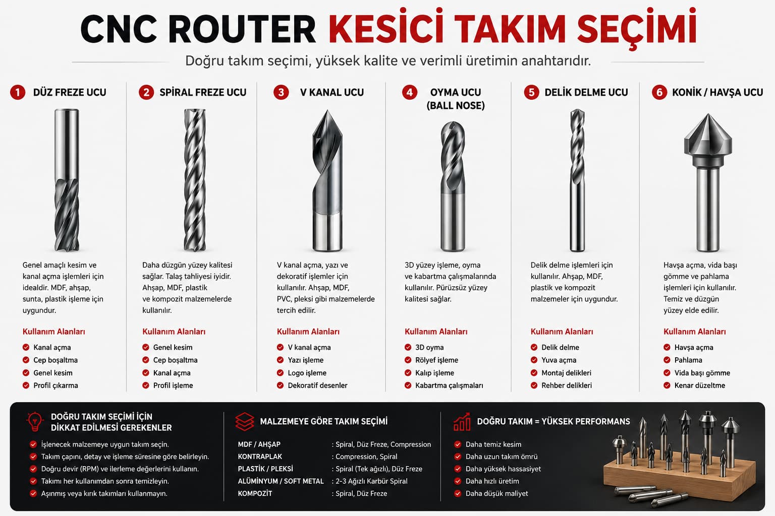 CNC Router Kesici Takım Seçimi