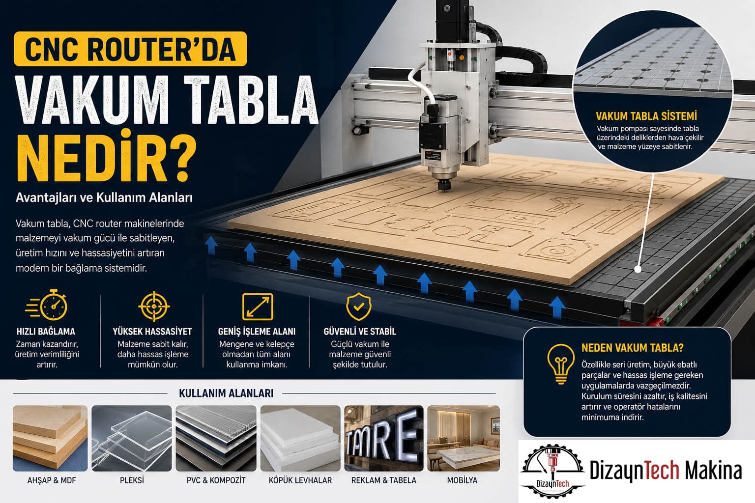 CNC Router'da Vakum Tabla Nedir? Avantajları ve Kullanım Alanları